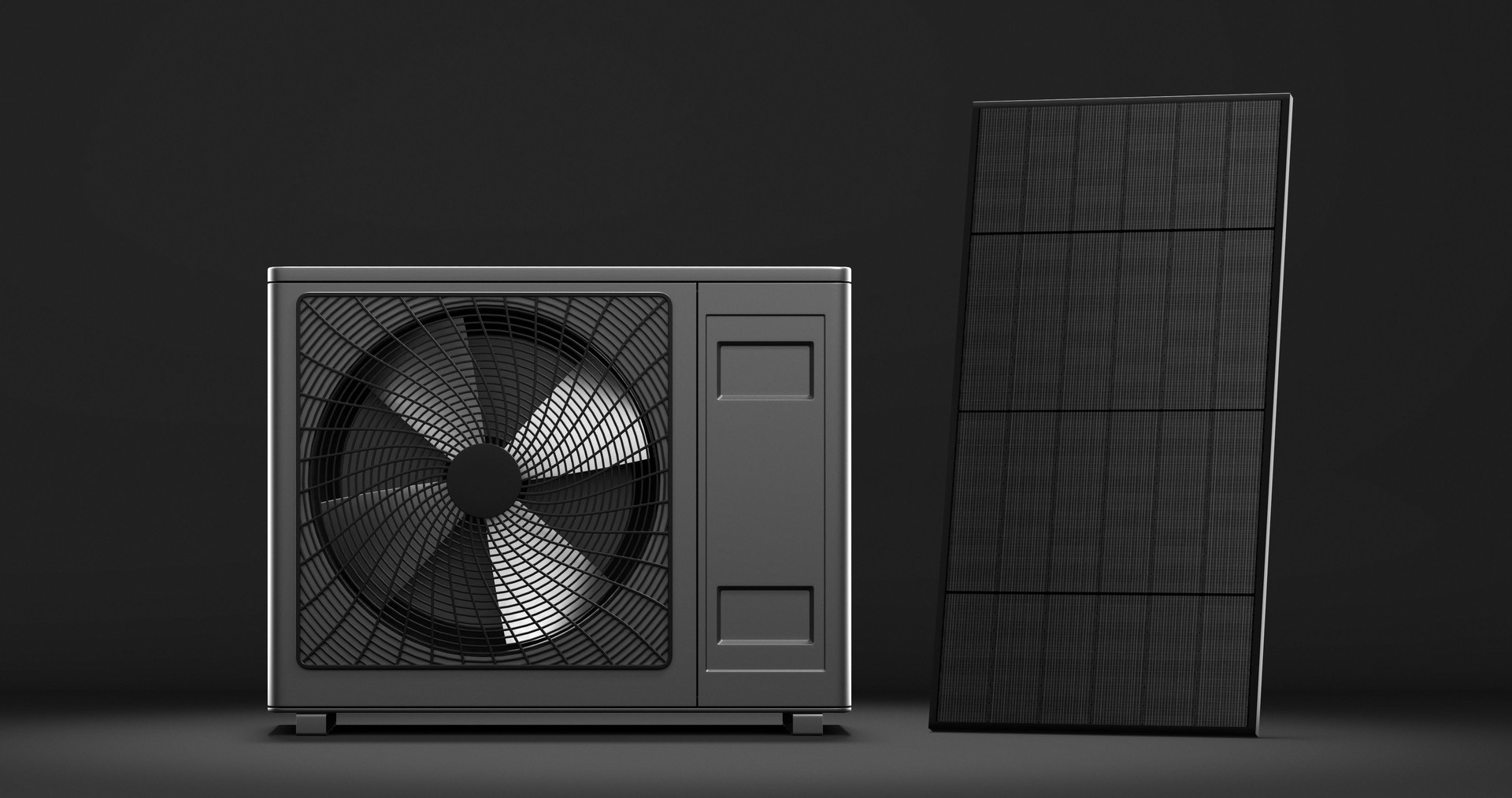 Wärmepumpenenergie mit Solarpanel als Heizung und alternativer grüner Energie - 3D-Illustration